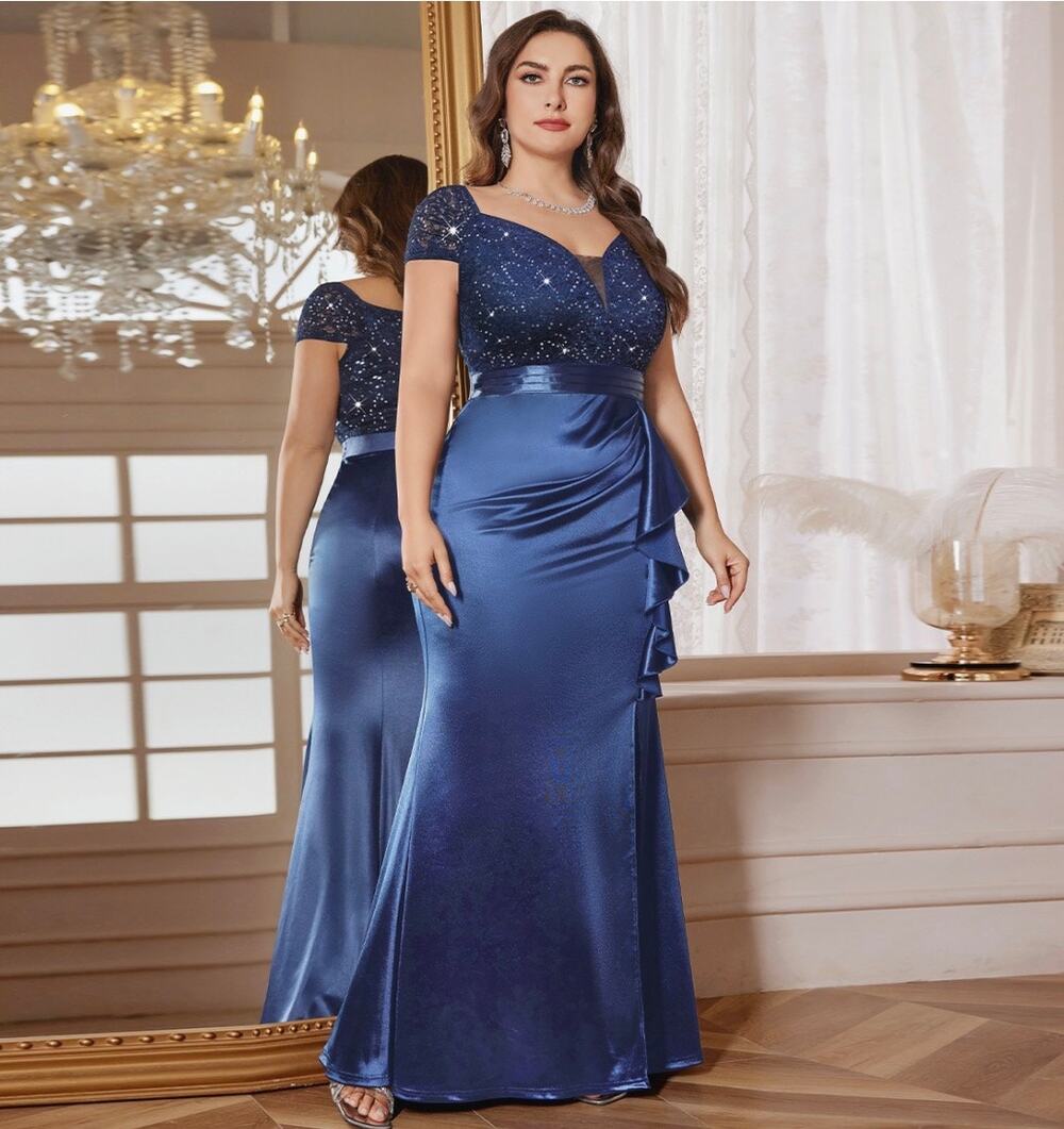MISSMAY Women's Plus Size Formal Wedding Guest Prom Sequin Mermaid Dresses